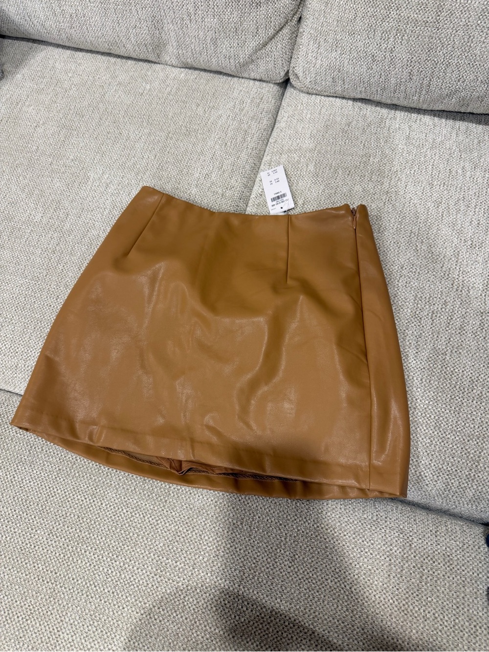 Faux Leather Mini Skirt in Cognac Brown